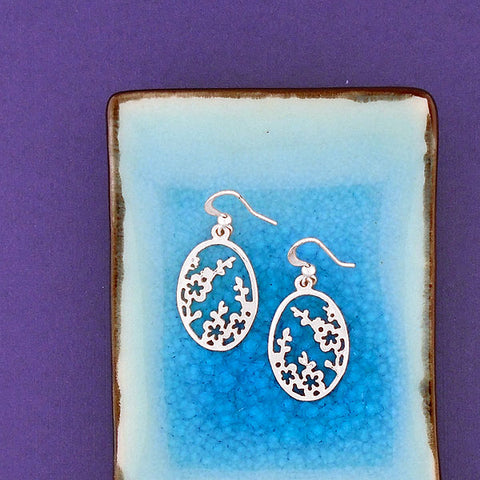 LAVISHY silver plated cutout plum blossom flower pendant earrings