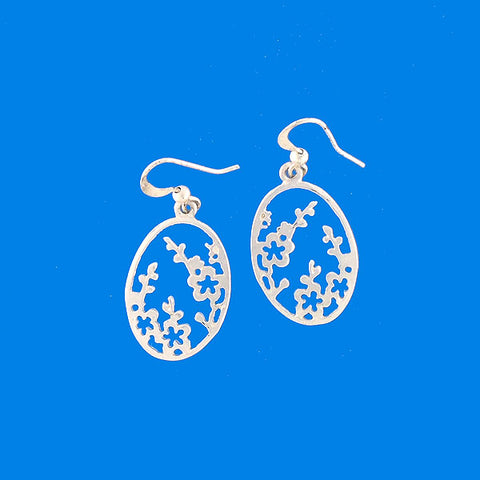 LAVISHY silver plated cutout plum blossom flower pendant earrings