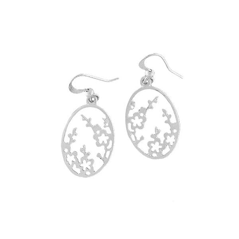 LAVISHY silver plated cutout plum blossom flower pendant earrings