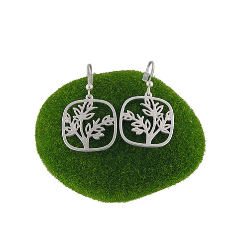 LAVISHY silver plated cutout tree pendant earrings