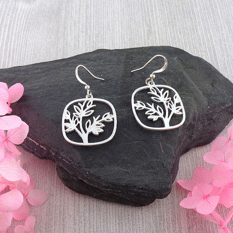 LAVISHY silver plated cutout tree pendant earrings
