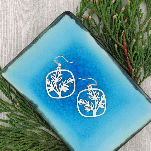 LAVISHY silver plated cutout tree pendant earrings