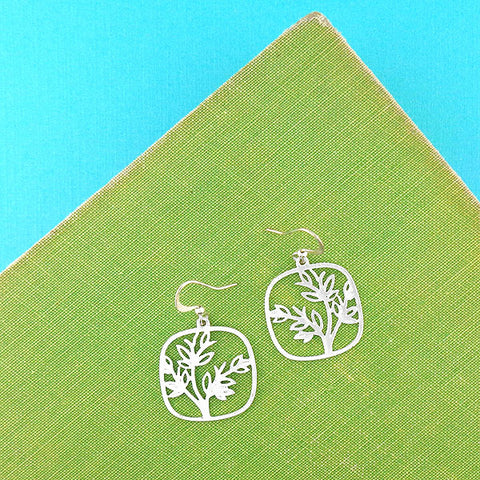 LAVISHY silver plated cutout tree pendant earrings