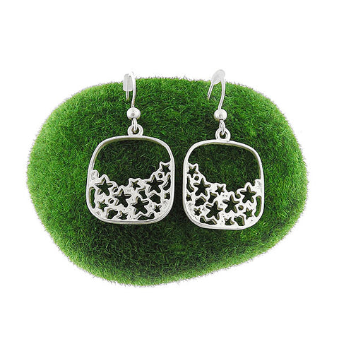 LAVISHY silver plated cutout flower pendant earrings