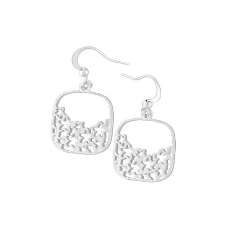 LAVISHY silver plated cutout flower pendant earrings