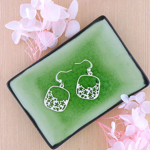 LAVISHY silver plated cutout flower pendant earrings