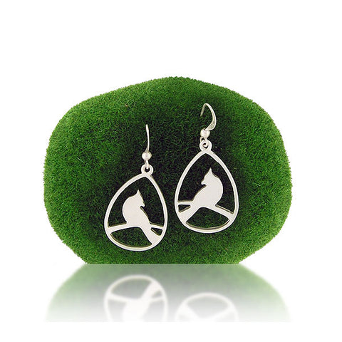 LAVISHY silver plated cutout blue jay bird pendant earrings