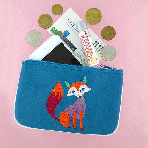 Online shopping for LAVISHY  bohemian style fox embroidered vegan small pouch/coin purse that is Eco-friendly, ethically made, cruelty free. Great for everyday use or a gift for your family & friends. Wholesale at www.lavishy.com to gift shops, fashion accessories & clothing boutiques worldwide since 2001.