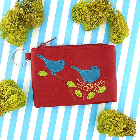 LAVISHY love birds applique vegan key ring coin purse