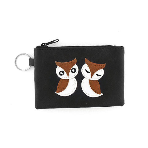 LAVISHY Mr & Mrs owl applique vegan key ring coin purse