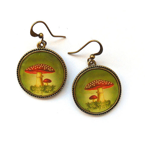 LAVISHY handmade vintage style amanita muscaria mushroom earrings