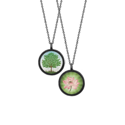Online shopping for LAVISHY unique, beautiful & affordable vintage style reversible pendant necklace with tree & lotus flower print. A great gift for you or your girlfriend, wife, co-worker, friend & family. Wholesale available at www.lavishy.com with many unique & fun fashion accessories.