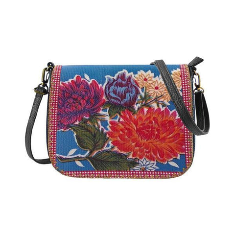 Mlavi Studio's whimsical vegan crossbody bag with Bohemian style Mexican textile pattern print. It's roomy enough to hold wallet, smart phone and small personal items like key and lip balm. Wholesale at www.mlavi.com for gift shops, fashion accessories & clothing boutiques, museum stores worldwide.