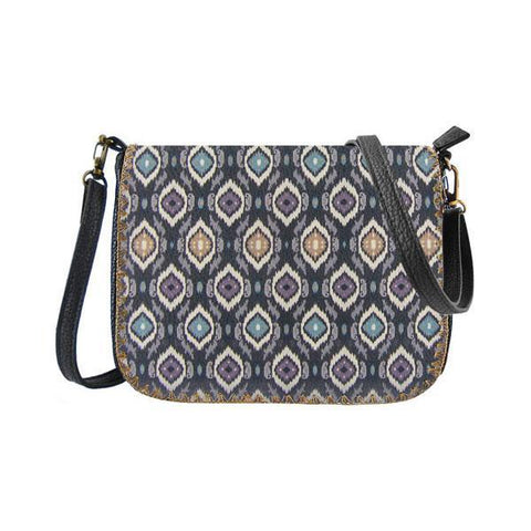 Mlavi Eco-friendly & cruelty free bohemian style Ikat print vegan cross body bag. Great for everyday use & wonderful as a gift to family & friends. Wholesale at www.mlavi.com for gift shops, fashion accessories & clothing boutiques, museum stores worldwide.