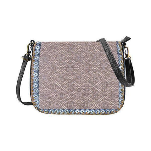 Mlavi Studio's whimsical vegan cross body bag with Bohemian style Moroccan pattern print. It's roomy enough to hold wallet, smart phone and small personal items like key and lip balm. Wholesale at www.mlavi.com for gift shops, fashion accessories & clothing boutiques, museum stores worldwide.