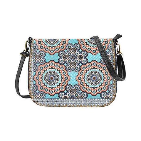 Mlavi Studio's whimsical vegan cross body bag with Bohemian style Moroccan pattern print. It's roomy enough to hold wallet, smart phone and small personal items like key and lip balm. Wholesale at www.mlavi.com for gift shops, fashion accessories & clothing boutiques, museum stores worldwide.
