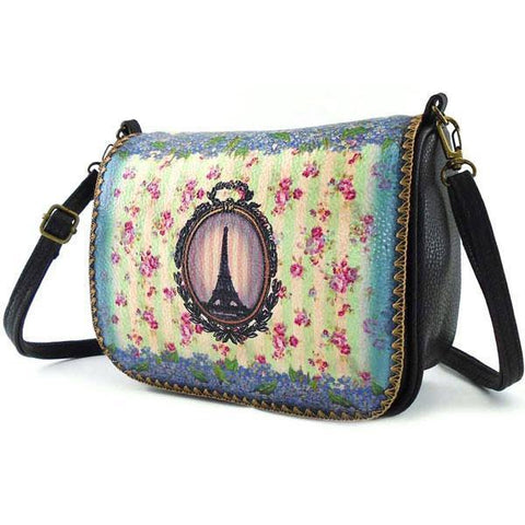 Mlavi's vintage style Paris Eiffel tower print vegan cross body bag made with durable, Eco-friendly vegan materials. Great for everyday use, beautiful gift idea for family & friends! Wholesale at www.mlavi.com for gift shops, fashion accessories & clothing boutiques in Canada, USA and worldwide.