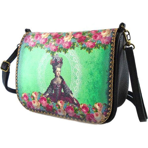 Mlavi vintage style queen Marie Antoinette vegan crossbody bag made with durable, Eco-friendly vegan materials. It brings personality & glamour to your trip! Mlavi wholesale Paris themed vegan bags, wallets, cardholders, luggage tags & pouches to gift shops, fashion accessories & clothing boutiques.