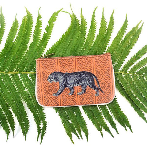 Eco-friendly, cruelty-free, ethically made small pouch/coin purse with vintage style tiger print by Mlavi Studio. It's great for everyday use or as gift for animal loving family and friends. Wholesale at www.mlavi.com to gift shop, clothing & fashion accessories boutiques, book stores.