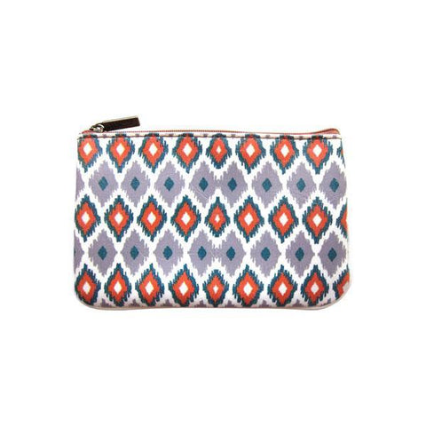 Mlavi studio Ikat print vegan small pouch/coin purse made with Eco-friendly & cruelty free vegan materials. Great for everyday use or as gift for family & friends. Wholesale at www.mlavi.com to gift shop, clothing & fashion accessories boutiques, book stores in Canada, USA & worldwide.