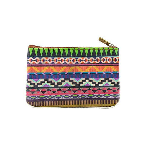 Mlavi bohemian style vegan flat small pouch/coin purse with Mexican Aztec tribal pattern print. 