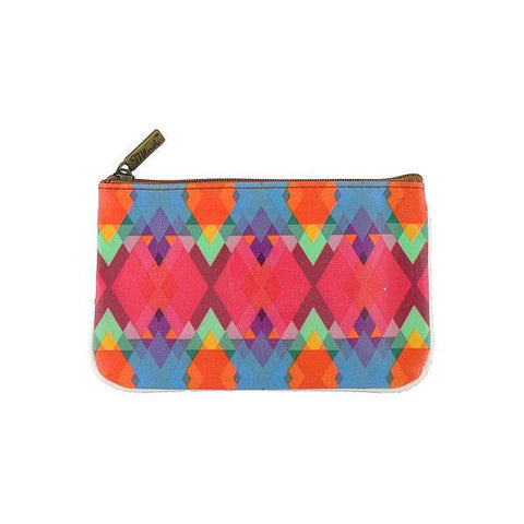 Mlavi bohemian style vegan flat small pouch/coin purse with Mexican Aztec tribal pattern print. 