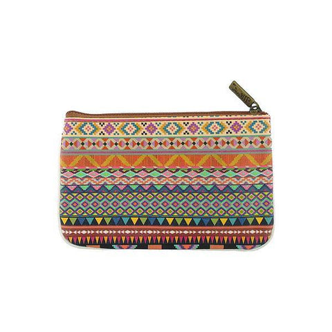 Mlavi bohemian style vegan flat small pouch/coin purse with Mexican Aztec tribal pattern print. 