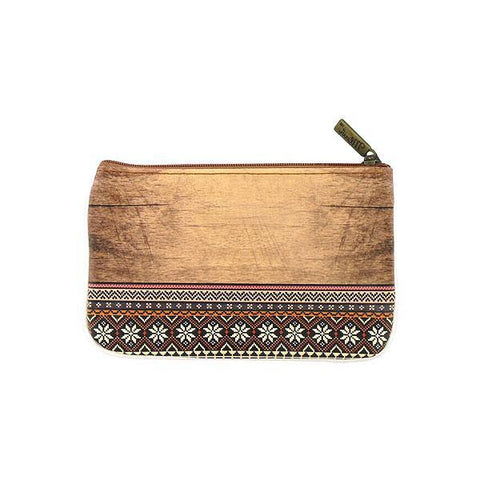 Mlavi bohemian style vegan flat small pouch/coin purse with Mexican Aztec tribal pattern print. 