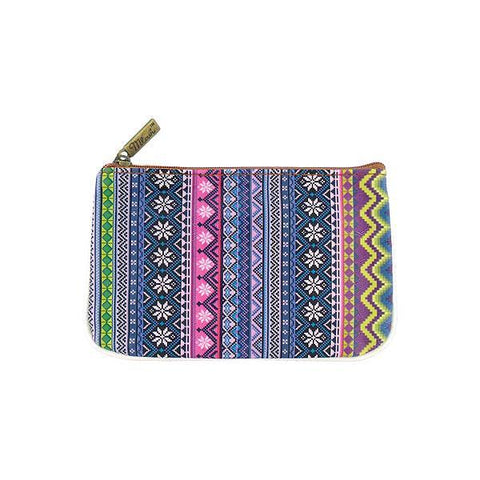 Mlavi bohemian style vegan flat small pouch/coin purse with Mexican Aztec tribal pattern print. 