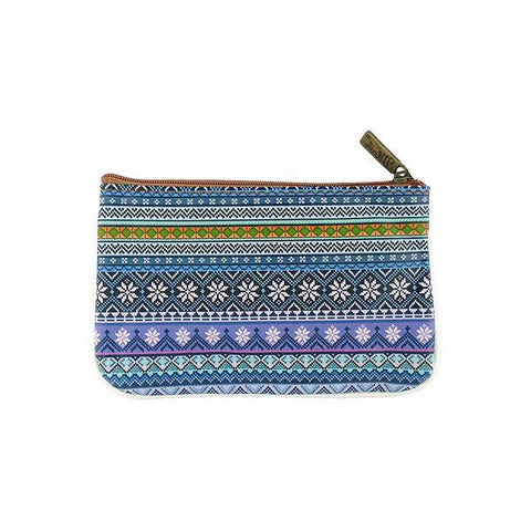 Mlavi bohemian style vegan flat small pouch/coin purse with Mexican Aztec tribal pattern print. 