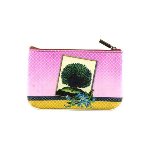 Mlavi whimsical peacock print small pouch/coin purse Made with durable, Eco-friendly, cruelty-free vegan materials, Great for everyday use or as gift for friends & family. Wholesale at www.mlavi.com for gift shops, clothing & fashion accessories boutiques, book stores in Canada, USA & worldwide.
