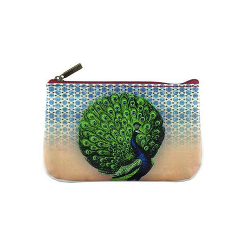 Mlavi whimsical peacock print small pouch/coin purse for everyday use or as gift for friends & family. Wholesale at www.mlavi.com