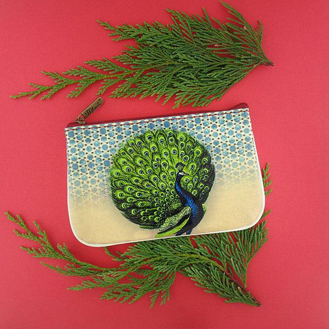 Mlavi whimsical peacock print small pouch/coin purse for everyday use or as gift for friends & family. Wholesale at www.mlavi.com