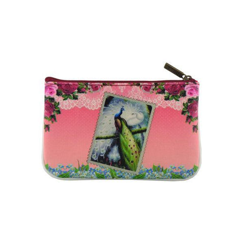 Mlavi whimsical peacock print small pouch/coin purse Made with durable, Eco-friendly, cruelty-free vegan materials, Great for everyday use or as gift for friends & family. Wholesale at www.mlavi.com for gift shops, clothing & fashion accessories boutiques, book stores in Canada, USA & worldwide.