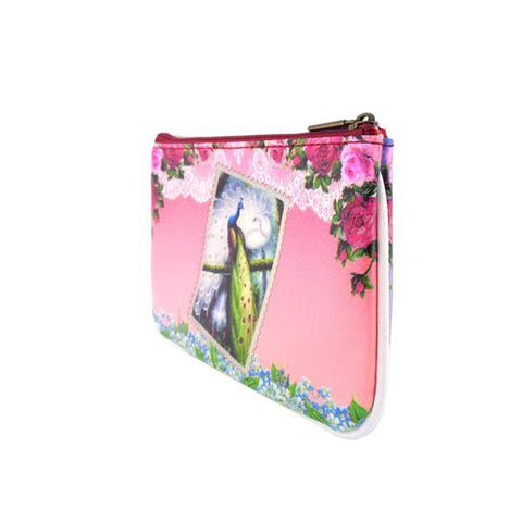 Mlavi whimsical peacock print small pouch/coin purse Made with durable, Eco-friendly, cruelty-free vegan materials, Great for everyday use or as gift for friends & family. Wholesale at www.mlavi.com for gift shops, clothing & fashion accessories boutiques, book stores in Canada, USA & worldwide.