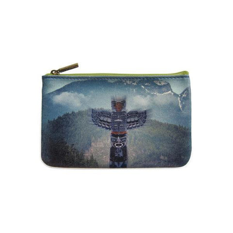 Mlavi's Eco-friendly, cruelty-free vegan/vegan leather Ocean & totem pole print small pouch/coin purse from Animal collection. Wholesale available at http://mlavi.com along with other fun & unique, whimsical vegan fashion accessories & gifts.