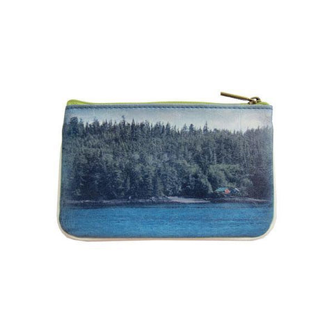 Mlavi's Eco-friendly, cruelty-free vegan/vegan leather Sea otter & mountain print small pouch/coin purse from Animal collection. Wholesale available at http://mlavi.com along with other fun & unique, whimsical vegan fashion accessories & gifts.