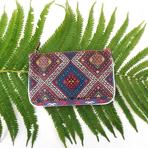 Mlavi Balkan textile pattern print vegan small pouch/coin purse for everyday use or as gift. Wholesale at www.mlavi.com
