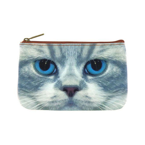 Mlavi big blue eye cat printed vegan small pouch/coin purse for online shopping. Great for travel, fun gift idea for family & friend. Wholesale at mlavi.com