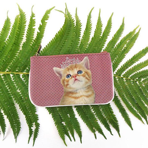 Eco-friendly, cruelty-free, ethically made vegan leather small pouch/coin purse with cute cat print by Mlavi. Wholesale available.