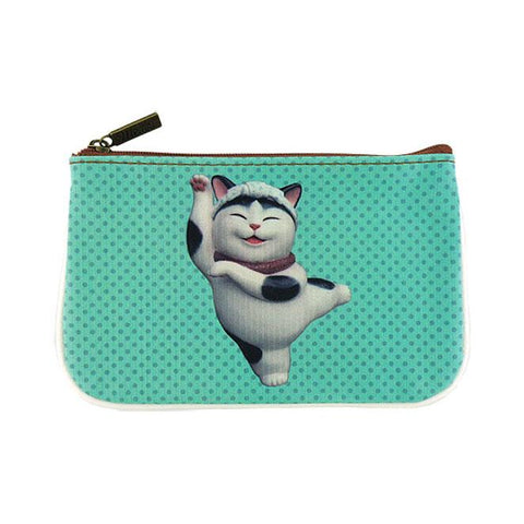 Eco-friendly, cruelty-free, ethically made vegan leather small pouch/coin purse with cute cat print by Mlavi. Wholesale available.