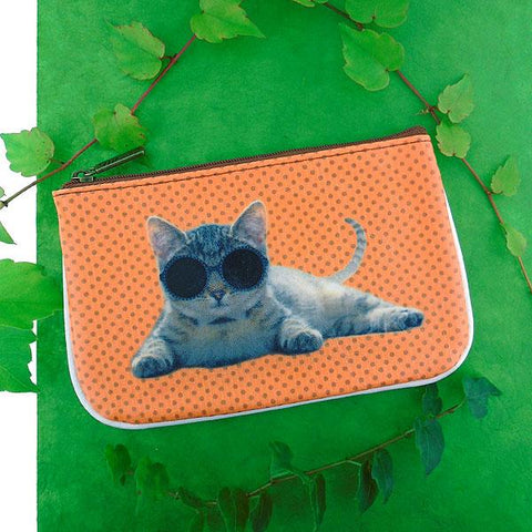 Eco-friendly, cruelty-free, ethically made vegan leather small pouch/coin purse with cute cat print by Mlavi. Wholesale available.