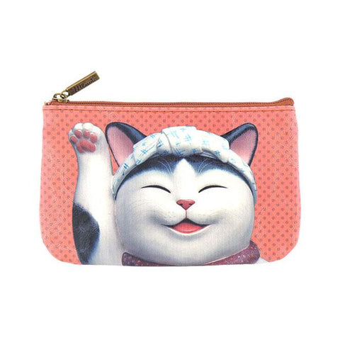 Eco-friendly, cruelty-free, ethically made vegan leather small pouch/coin purse with cute cat print by Mlavi. Wholesale available.