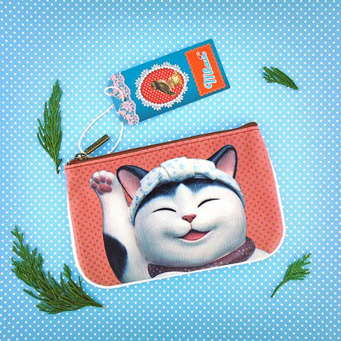 Eco-friendly, cruelty-free, ethically made vegan leather small pouch/coin purse with cute cat print by Mlavi. Wholesale available.