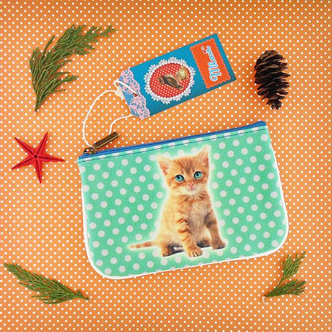 Eco-friendly, cruelty-free, ethically made vegan leather small pouch/coin purse with cute cat print by Mlavi. Wholesale available.