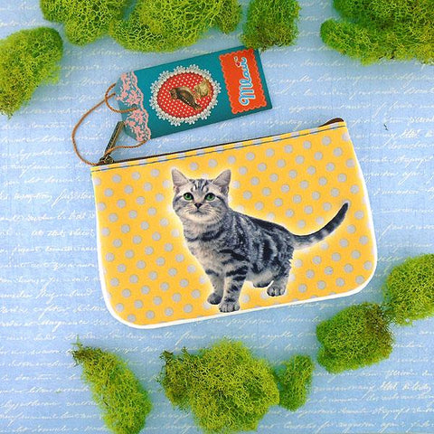 Eco-friendly, cruelty-free, ethically made vegan leather small pouch/coin purse with cute cat print by Mlavi. Wholesale available.