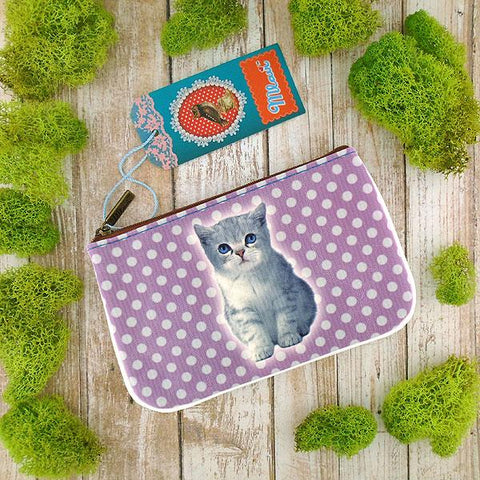 Eco-friendly, cruelty-free, ethically made vegan leather small pouch/coin purse with cute cat print by Mlavi. Wholesale available.