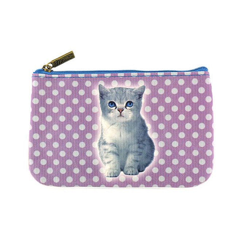 Eco-friendly, cruelty-free, ethically made vegan leather small pouch/coin purse with cute cat print by Mlavi. Wholesale available.