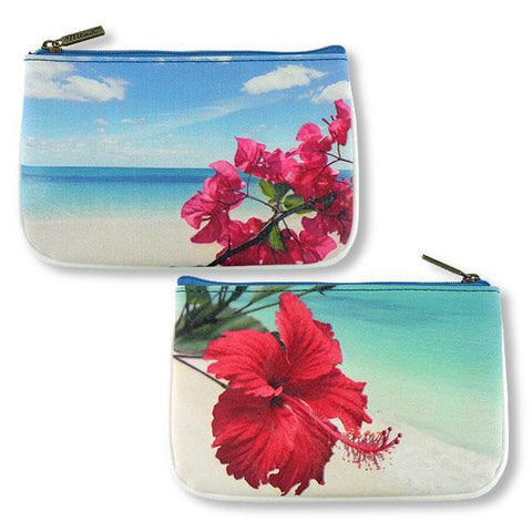 Mlavi Eco-friendly, cruelty-free, ethically made small pouch/coin purse with blue ocean, sandy beach & flower print. Great for everyday use, travel or as whimsical gift for family & friends. Wholesale at www.mlavi.com to gift shop, clothing & fashion accessories boutiques, book stores worldwide.