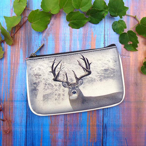 Mlavi deer in snowy forest print vegan small pouch/coin purse